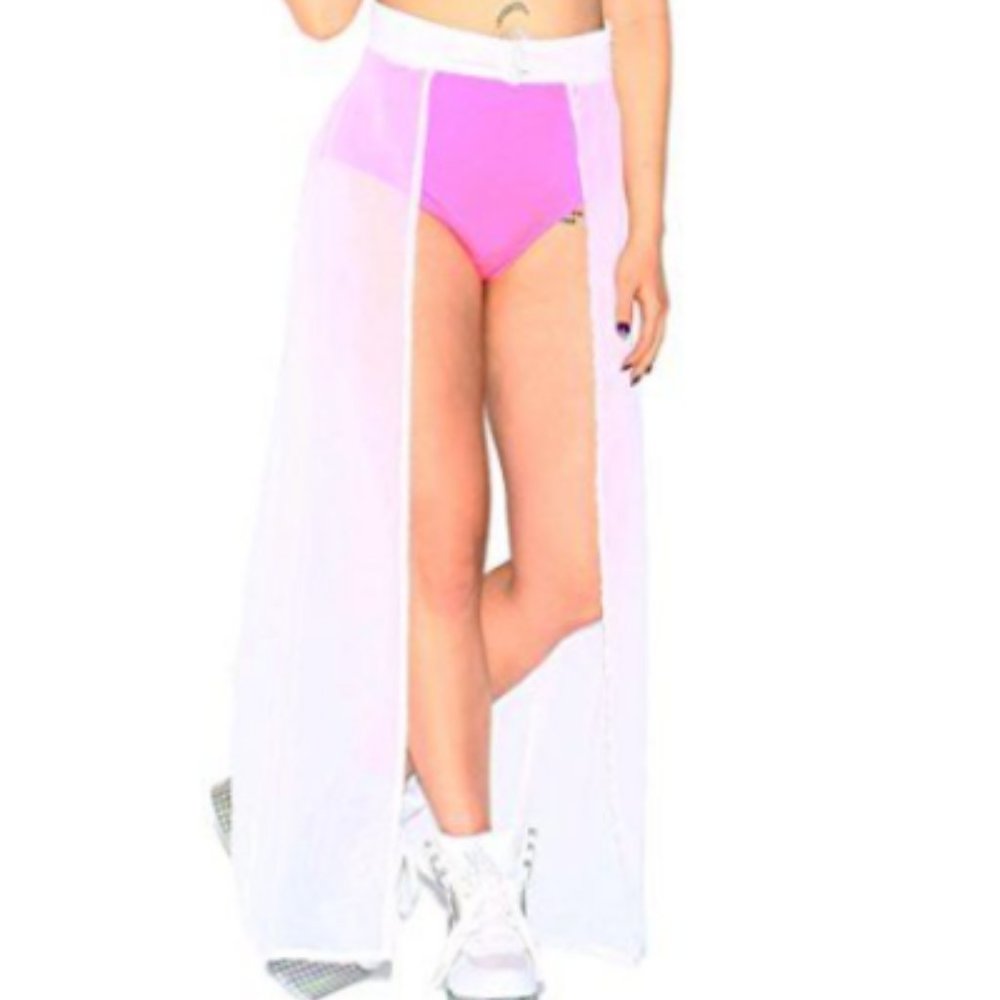 White Open Front Chiffon Maxi Skirt Long - Beach or Festival Cover-up L / XL